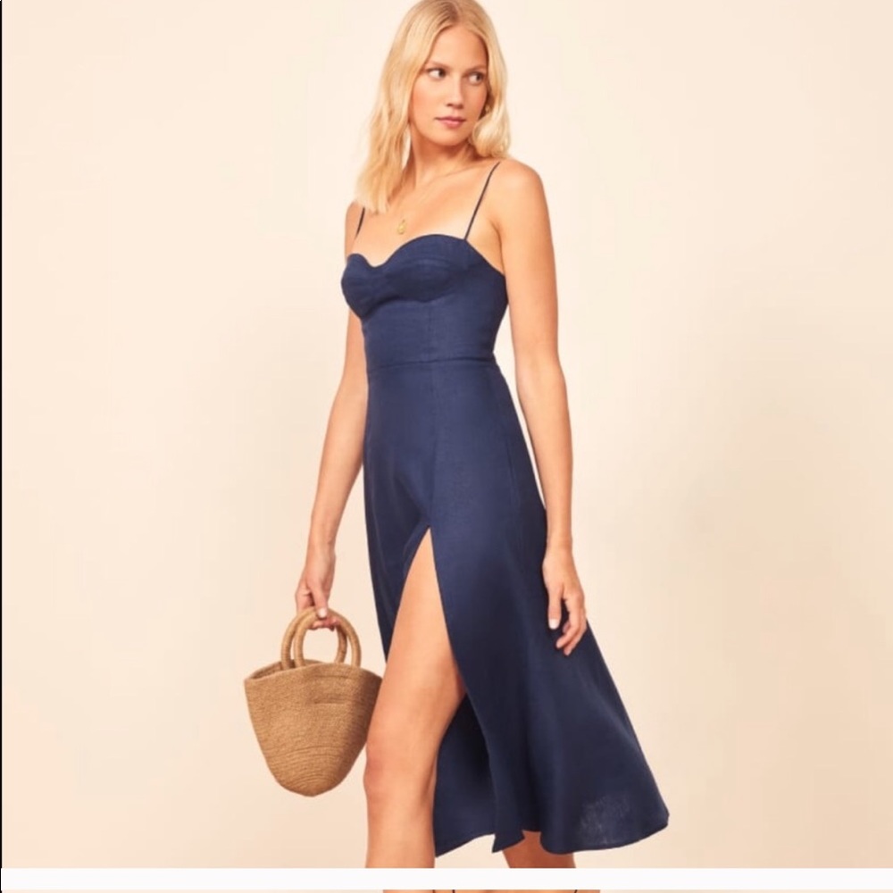 Reformation Nebraska Dress in Navy